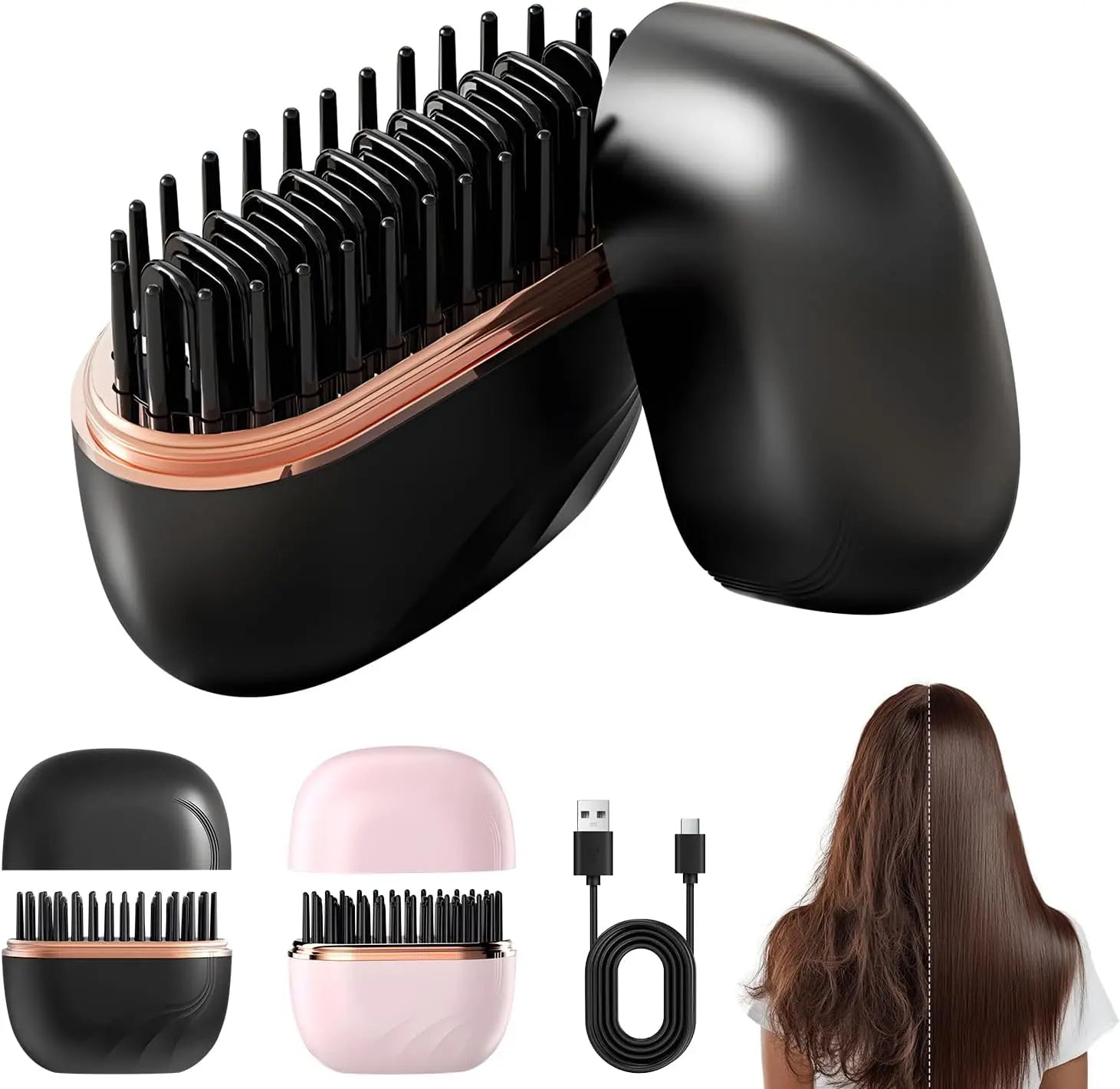 Mini Cordless Hair Straightener, Portable 2-In-1 Heated Comb and Iron, Portable and Rechargeable Travel Essential, Travel-Friendly Styling Tool, Multifunctional Hair Straightener for Travel and Home, Anti-Frizz Brush